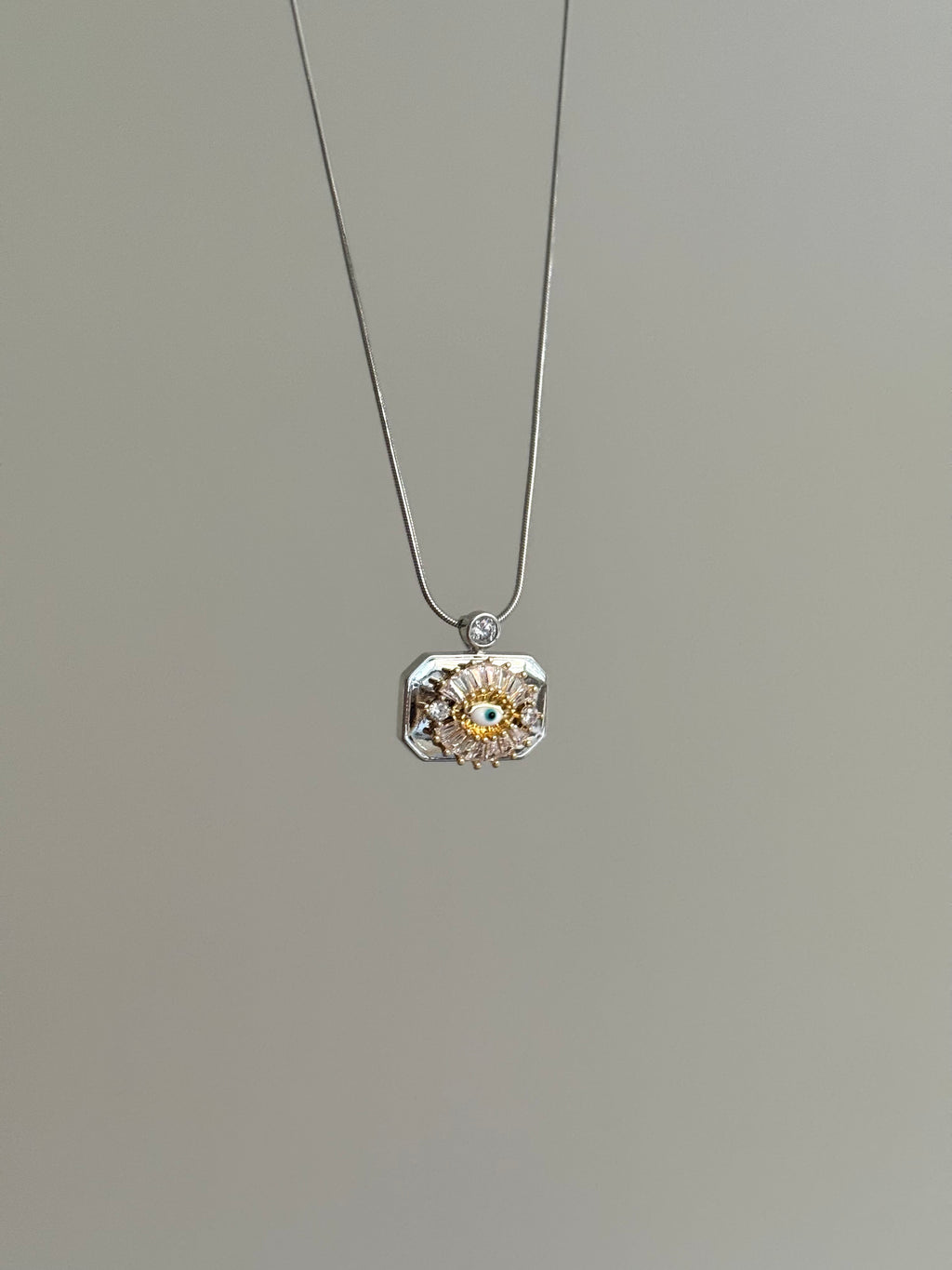 Steel Stone Silver Color Evil Eye Necklace