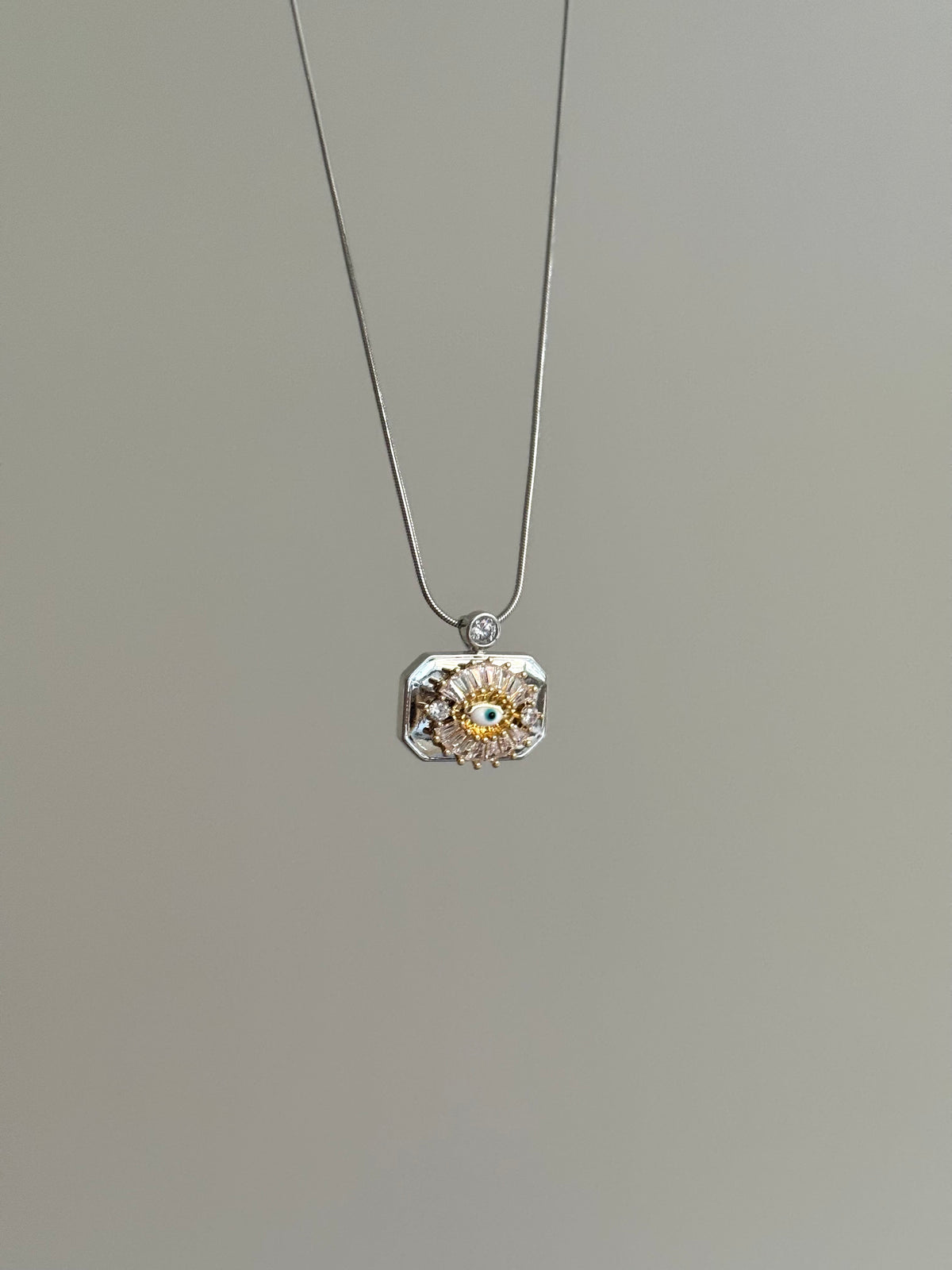 Steel Stone Silver Color Evil Eye Necklace