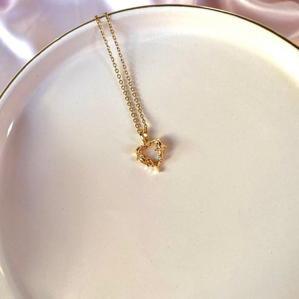 Steel Gold Tone Flame Heart Necklace