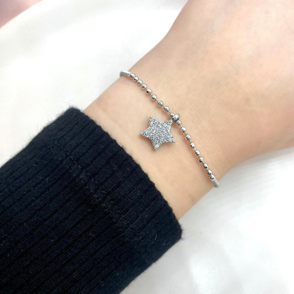 Silver Plated Zircon Stone Star Charm Adjustable Bracelet