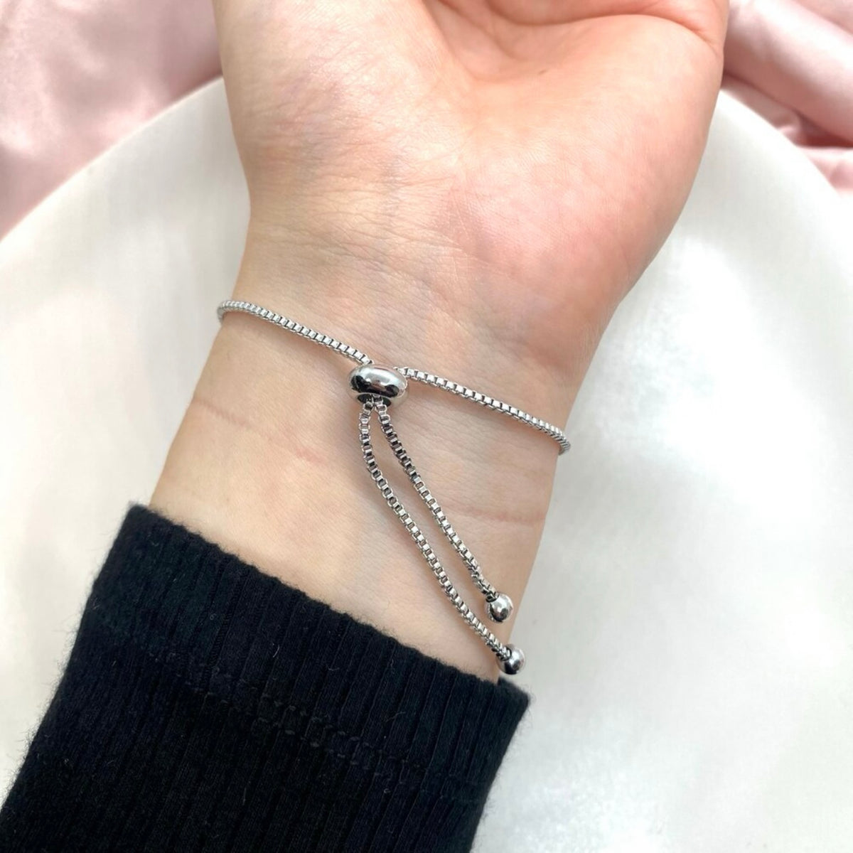 Silver Plated Zircon Stone Star Charm Adjustable Bracelet