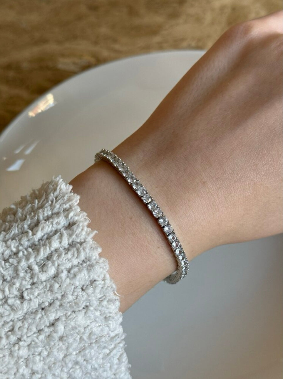 Silver Plated Zircon Stone Tennis Bracelet