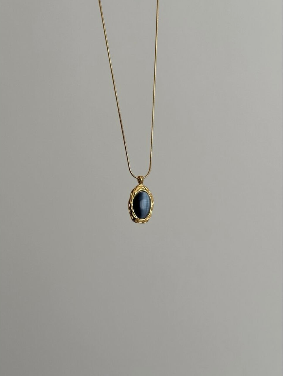 Steel Gold Color Navy Blue Oval Vintage Necklace