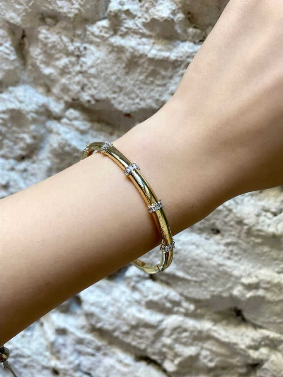 Gold Plated Baguette Stone Bangle Bracelet