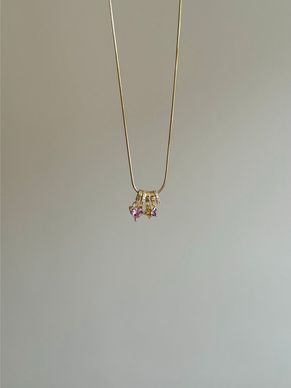 Steel Pink Heart and Purple Charm Necklace