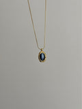 Steel Gold Color Navy Blue Oval Vintage Necklace
