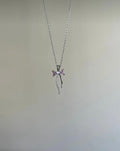 Steel Silver-Tone Pink Pearl Detailed Ribbon Necklace