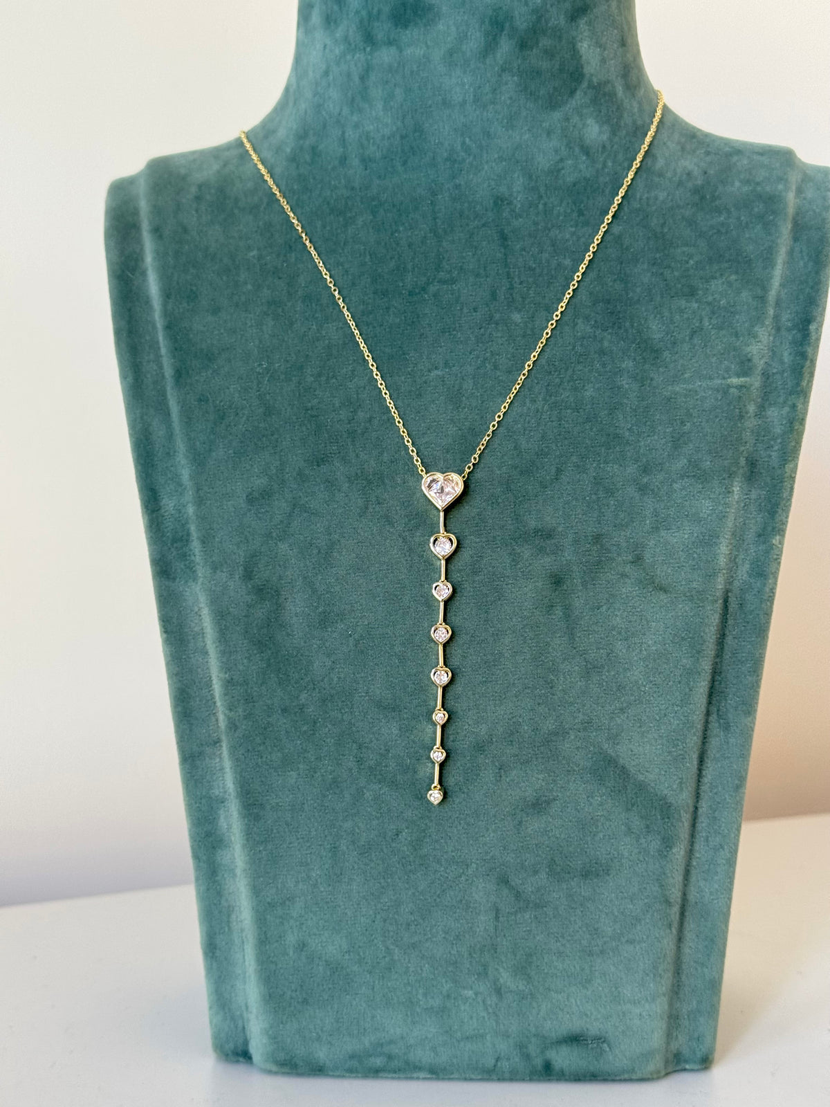 Gold Plated Heart Y-Necklace with White Stones