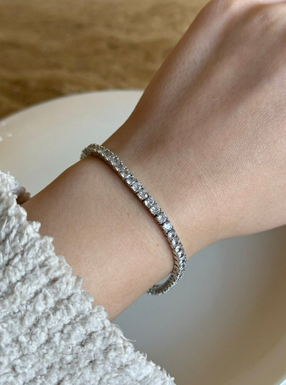 Silver Plated Zircon Stone Tennis Bracelet