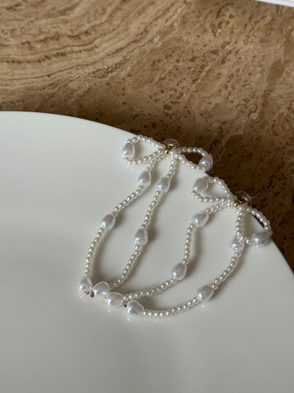 White Pearl Ribbon Earrings