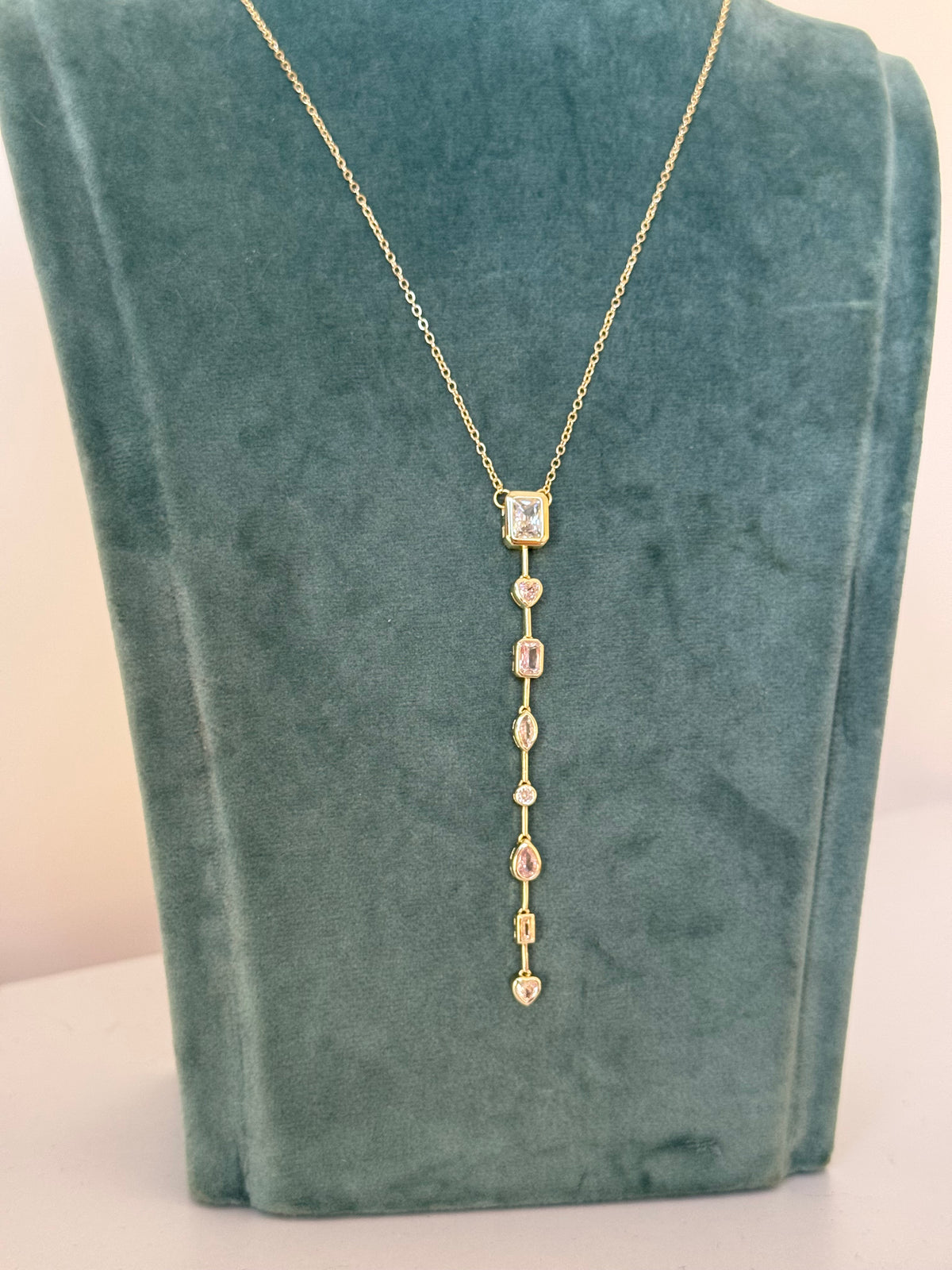 Gold Plated White Geometric Stone Y-Necklace