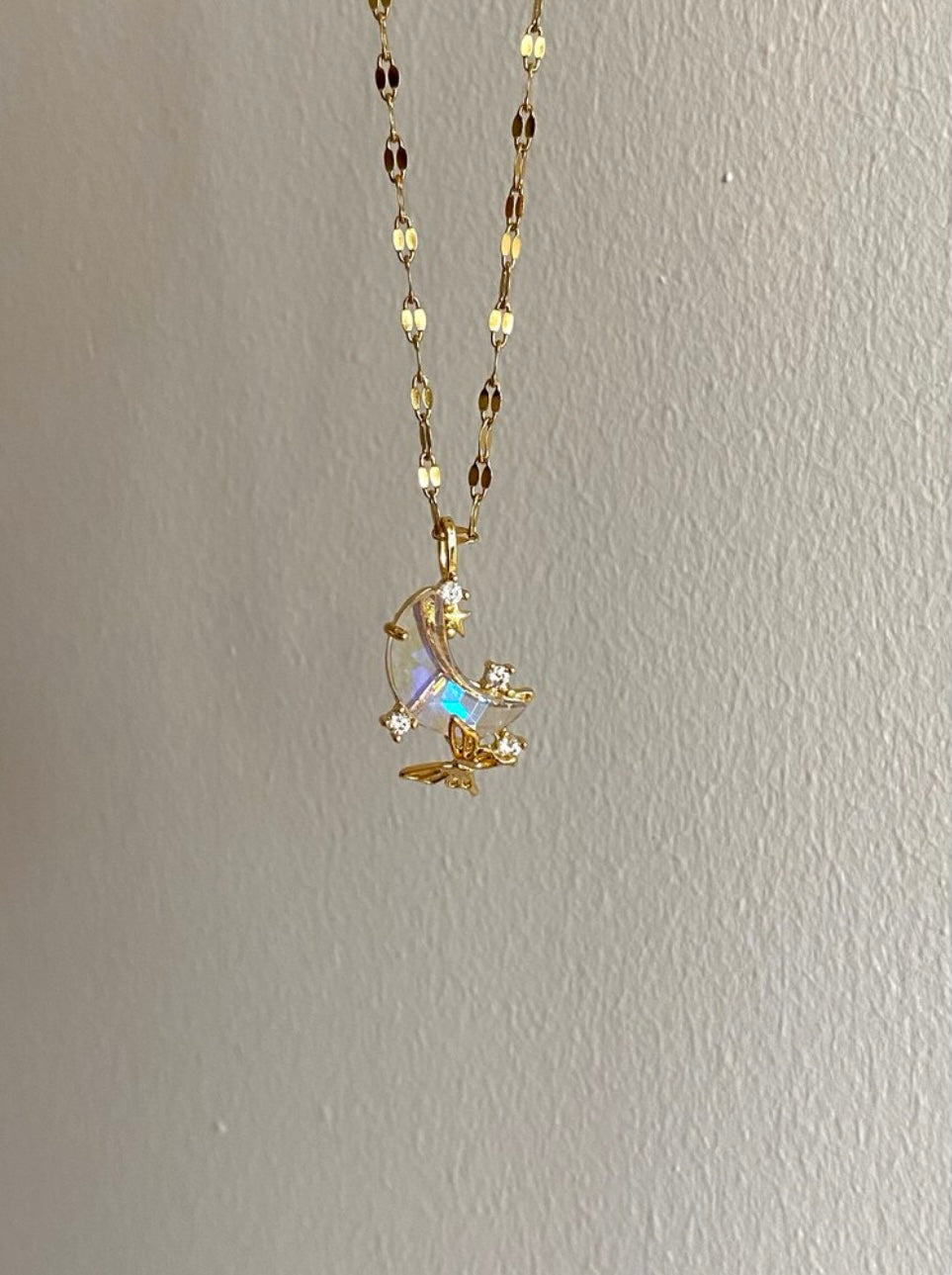 Steel Gold-Tone Butterfly Crescent Necklace