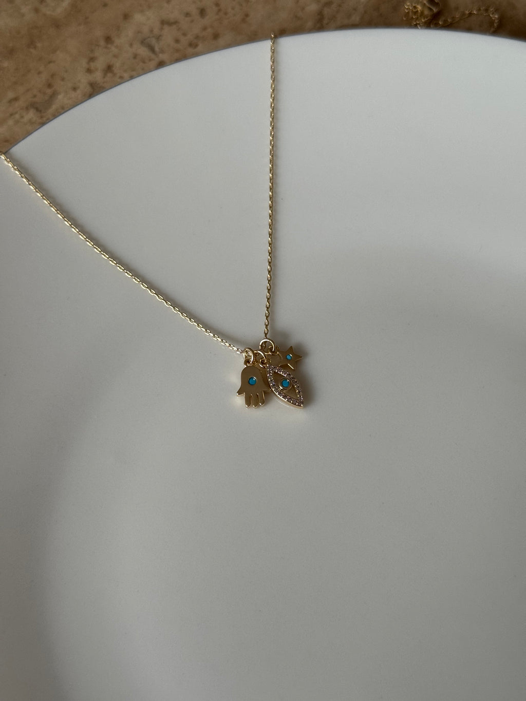 Gold Plated Three-Charm Necklace