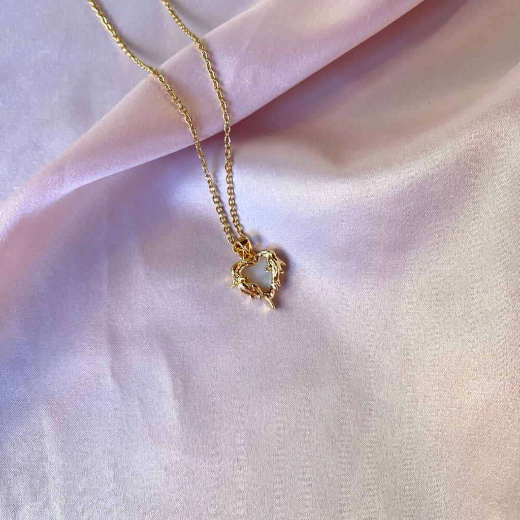 Steel Gold Tone Flame Heart Necklace