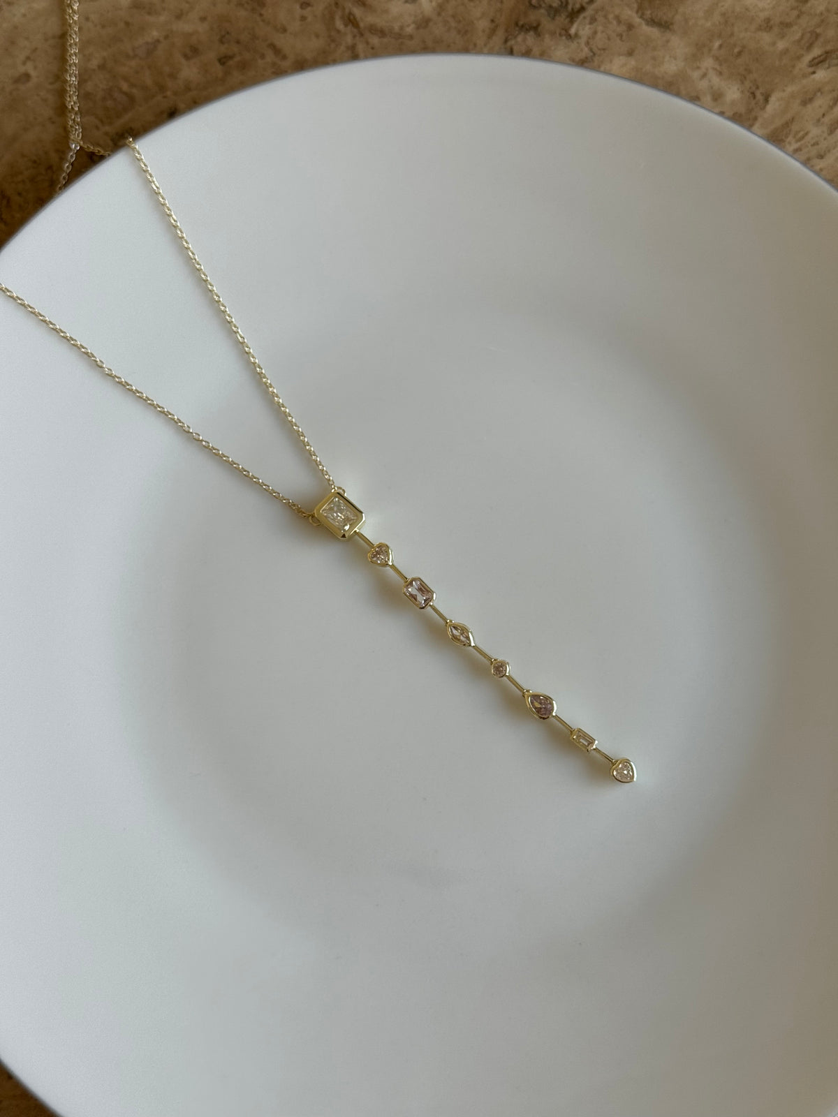 Gold Plated White Geometric Stone Y-Necklace
