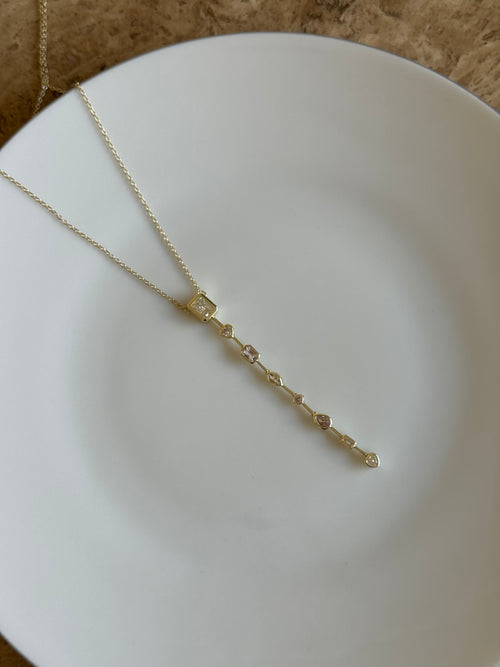 Gold Plated White Geometric Stone Y-Necklace