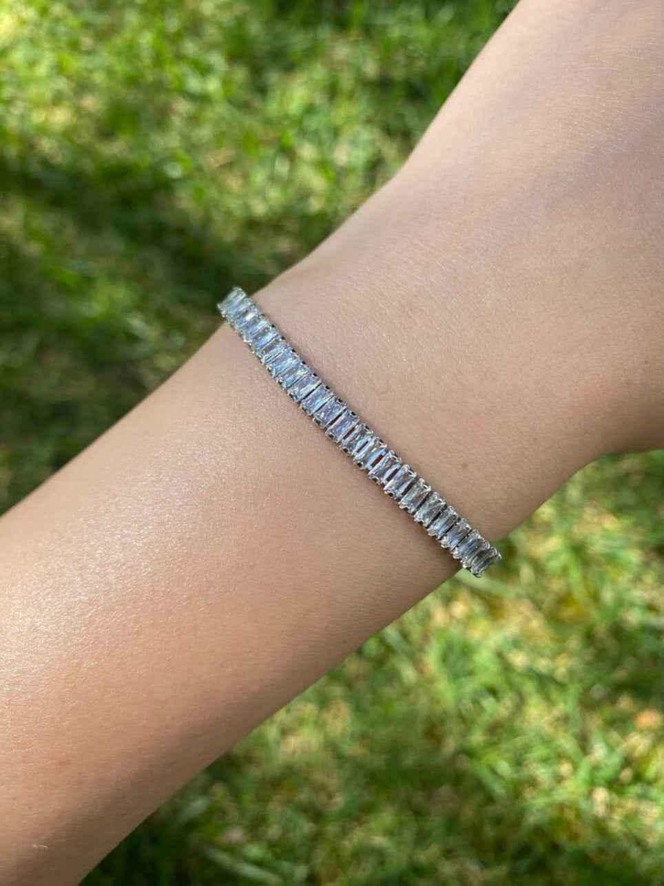 Silver Plated Zircon Stone Tennis Bracelet