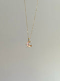Steel Gold Color Hologram Stone Crescent Moon Necklace