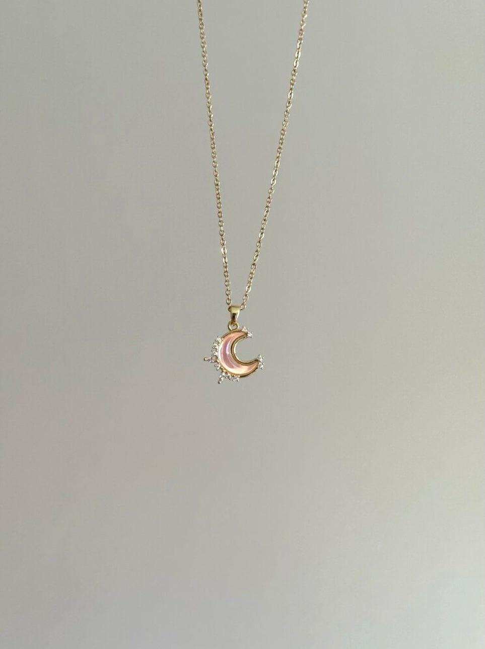 Steel Gold Color Hologram Stone Crescent Moon Necklace
