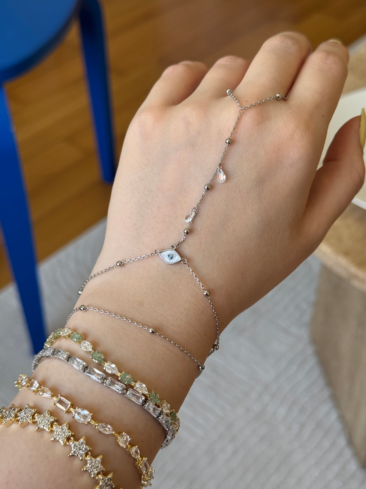 Silver Plated Nazar Bead Sahmeran Bracelet