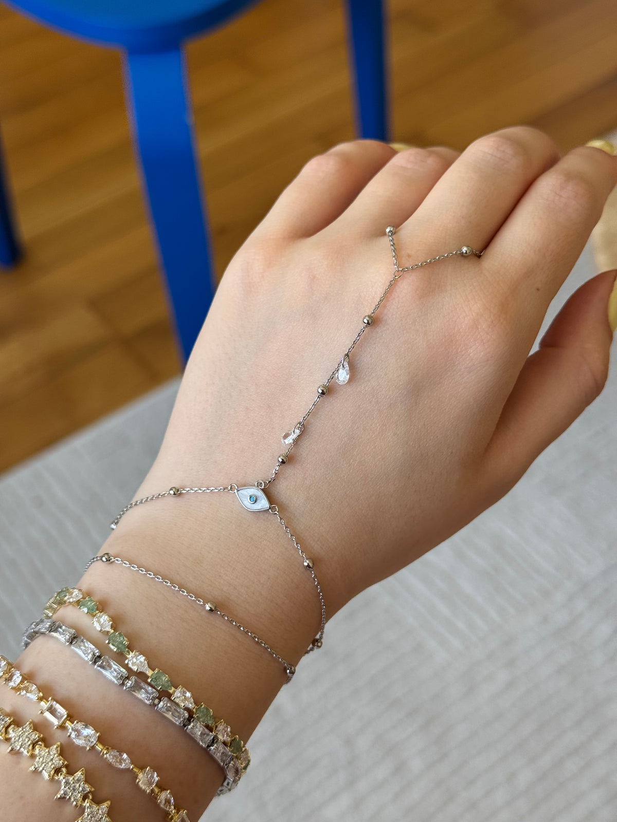 Silver Plated Nazar Bead Sahmeran Bracelet