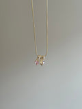 Steel Pink Heart and Purple Charm Necklace