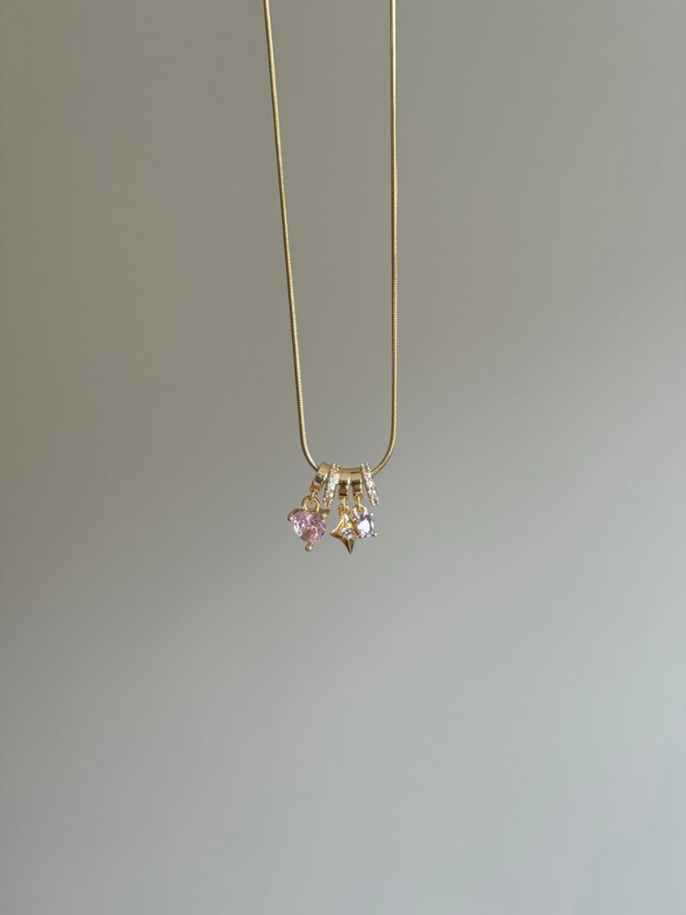 Steel Pink Heart and Purple Charm Necklace