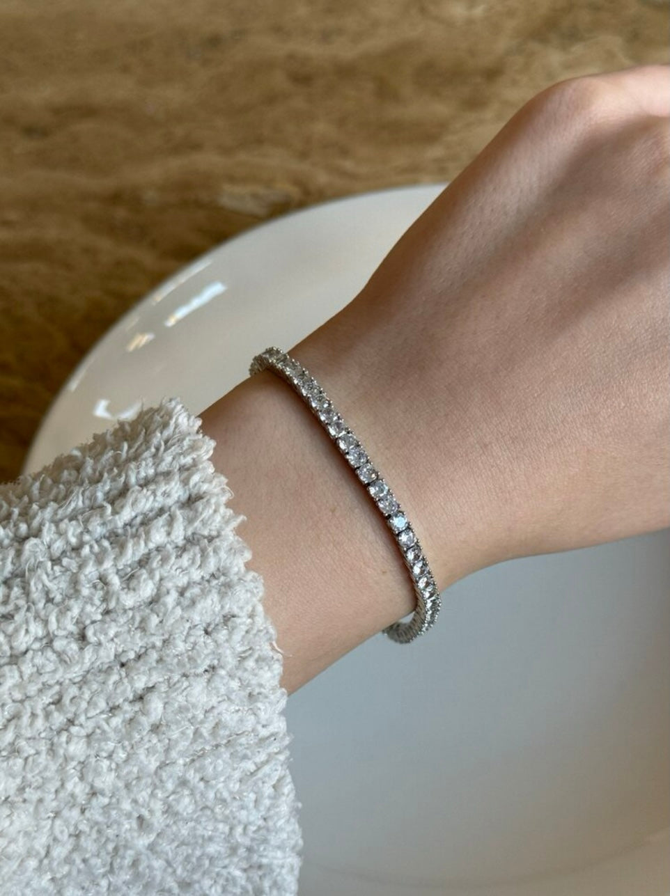 Silver Plated Zircon Stone Tennis Bracelet