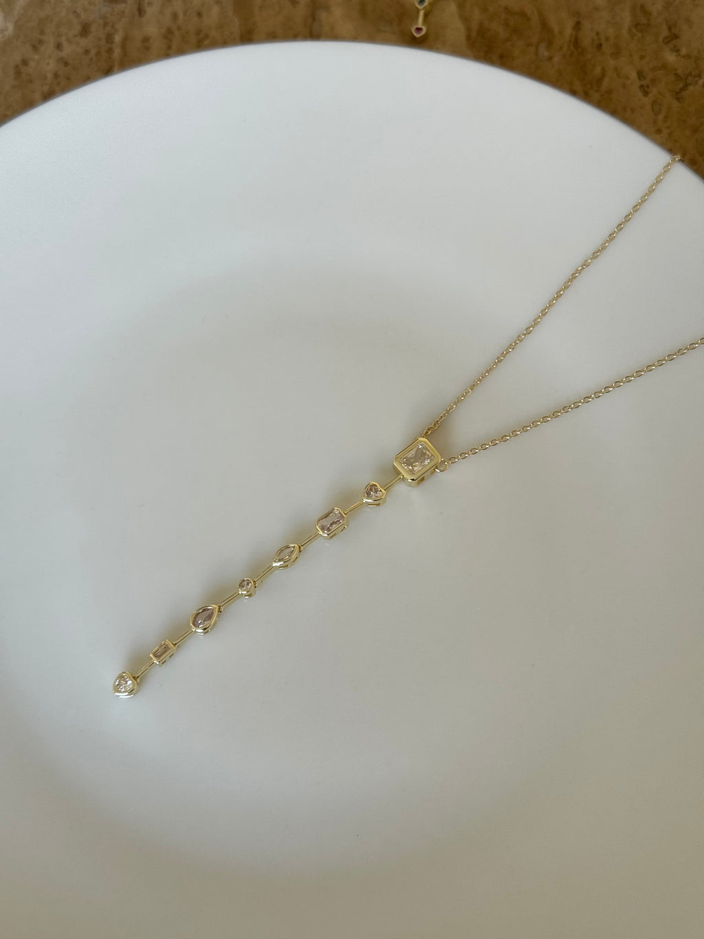 Gold Plated White Geometric Stone Y-Necklace