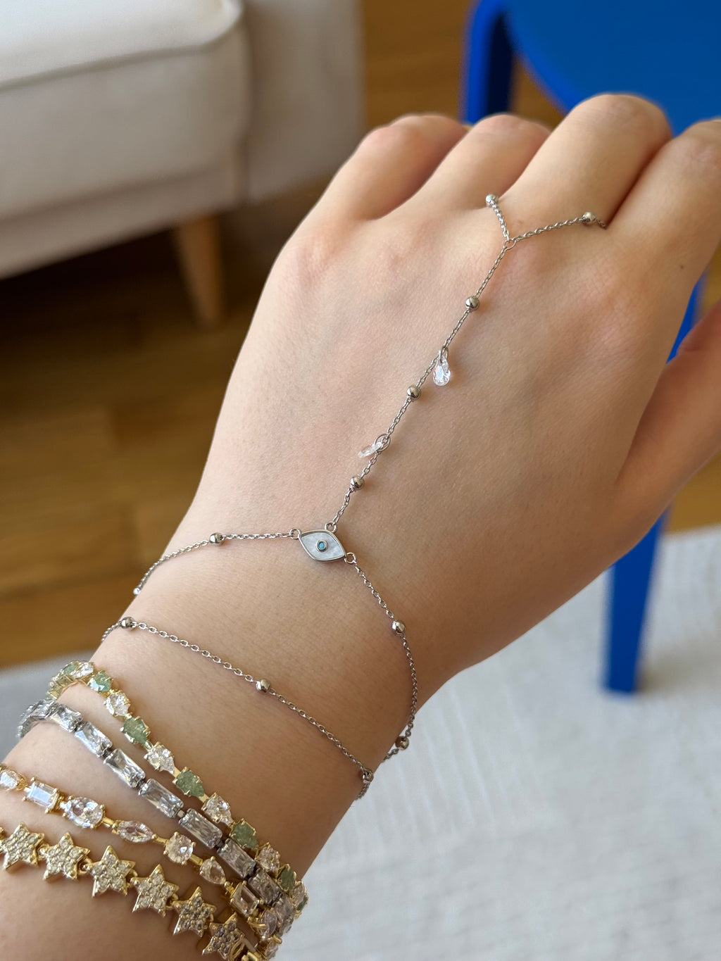 Silver Plated Nazar Bead Sahmeran Bracelet