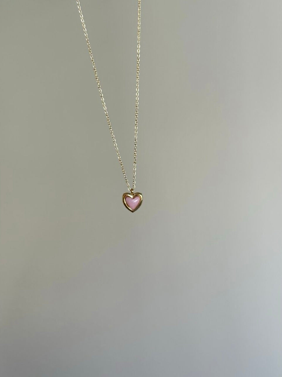 Gold Color Steel Minimal Pink Heart Necklace