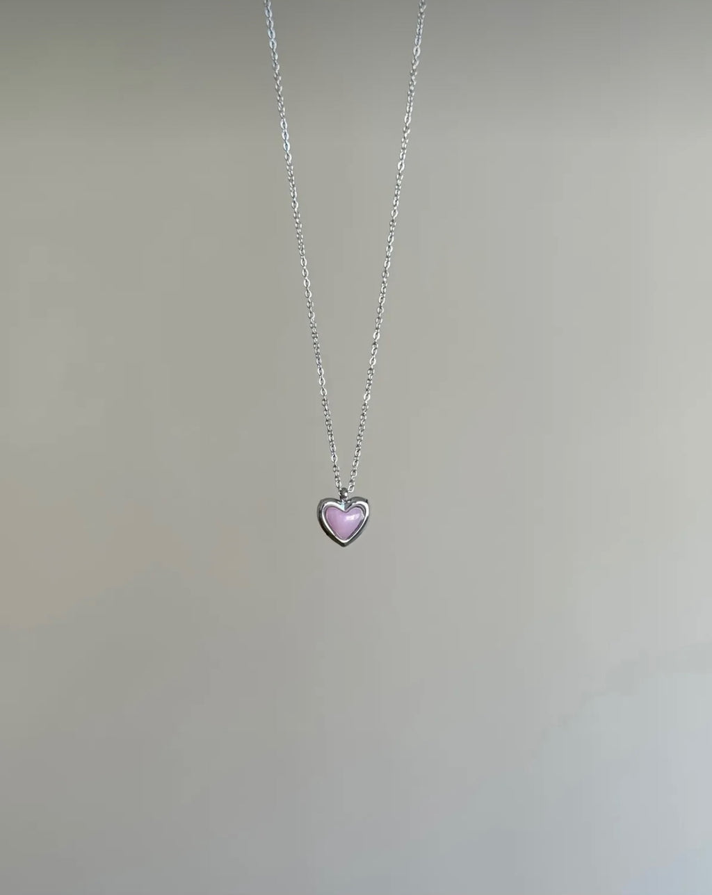 Steel Silver Colored Minimal Pink Heart Necklace