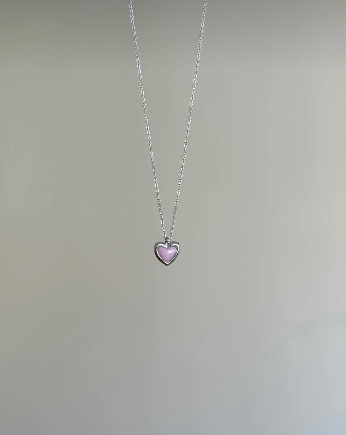 Steel Silver Colored Minimal Pink Heart Necklace