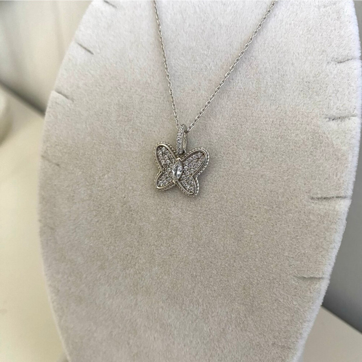 925 Sterling Silver Zircon Stone Butterfly Necklace