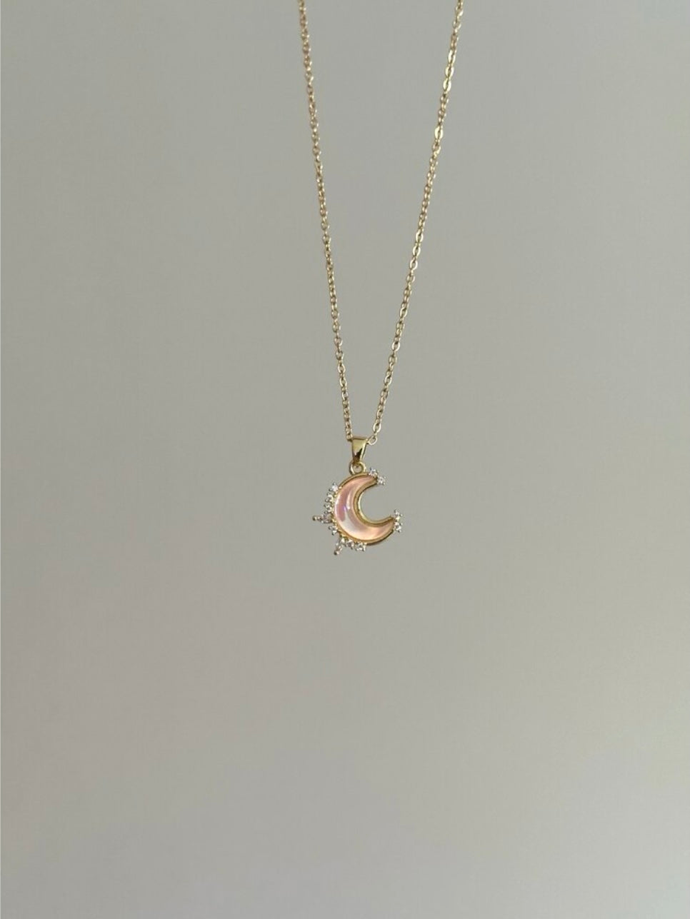Steel Gold Color Hologram Stone Crescent Moon Necklace