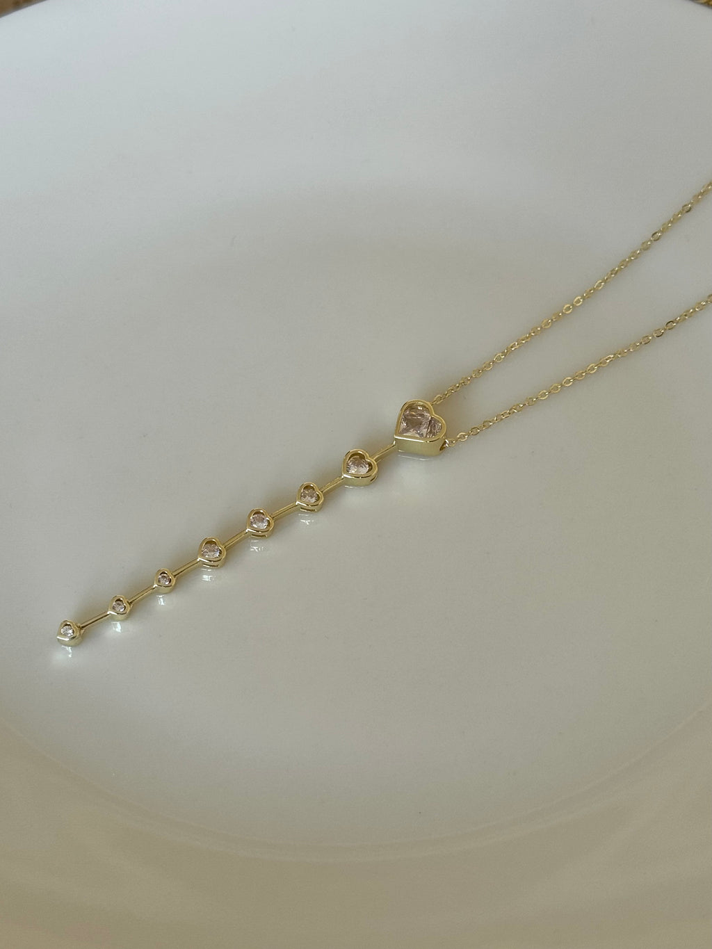 Gold Plated Heart Y-Necklace with White Stones