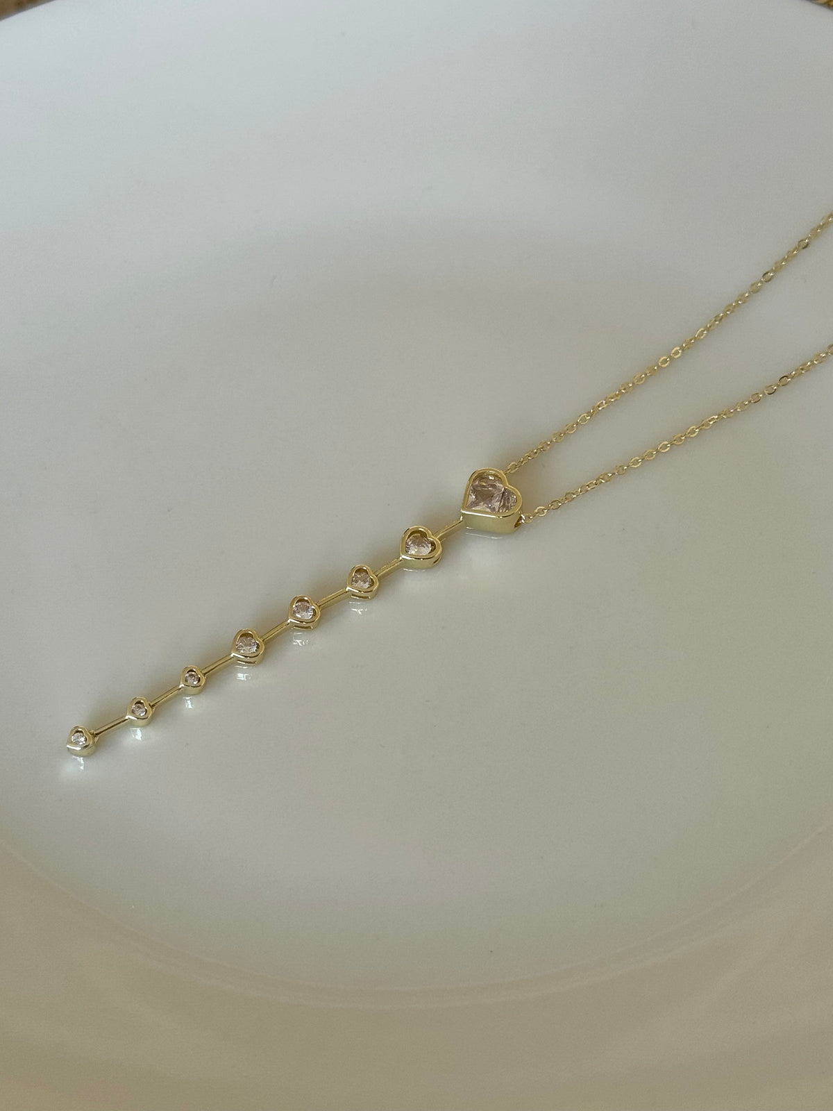 Gold Plated Heart Y-Necklace with White Stones