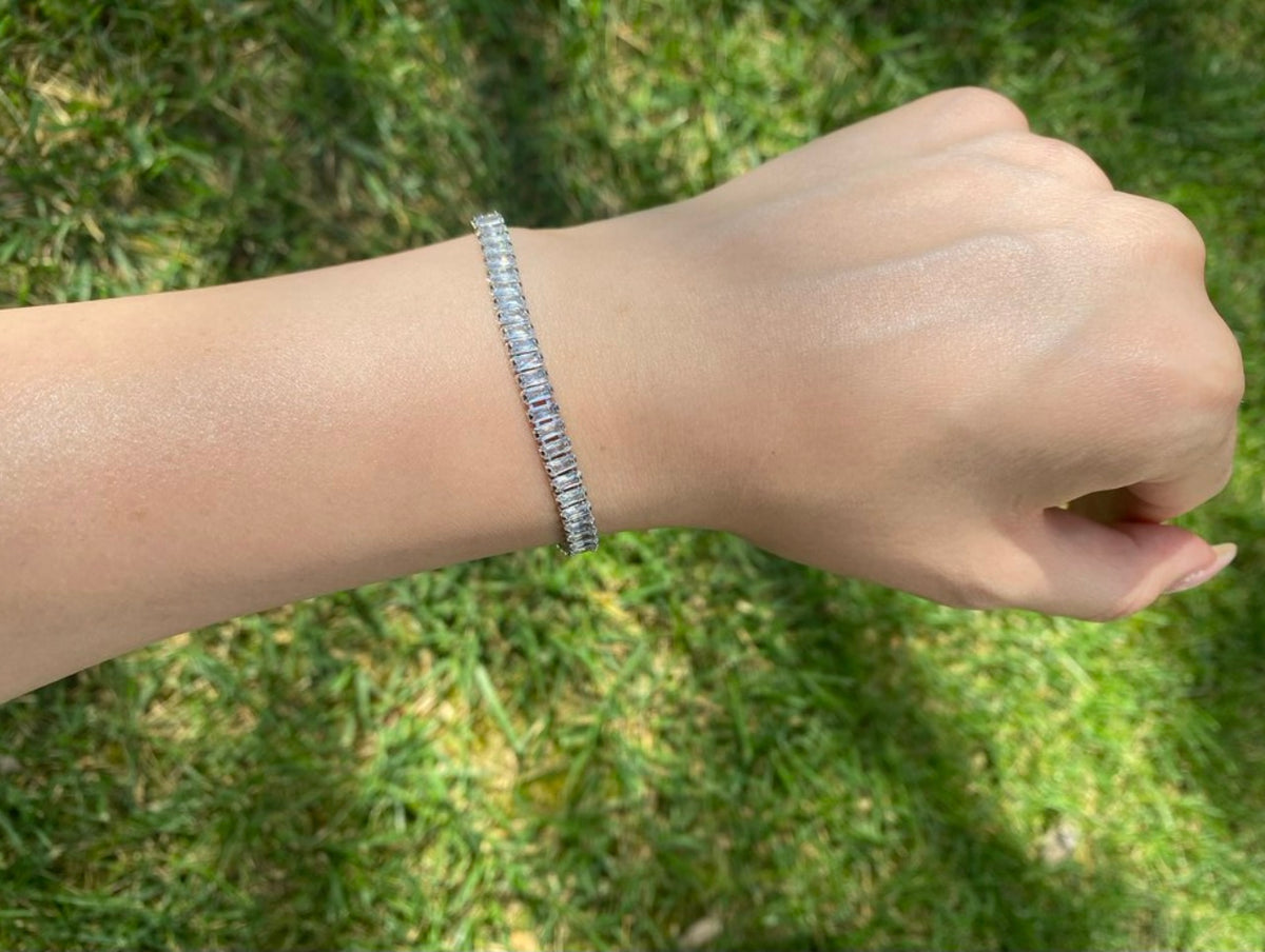 Silver Plated Zircon Stone Tennis Bracelet