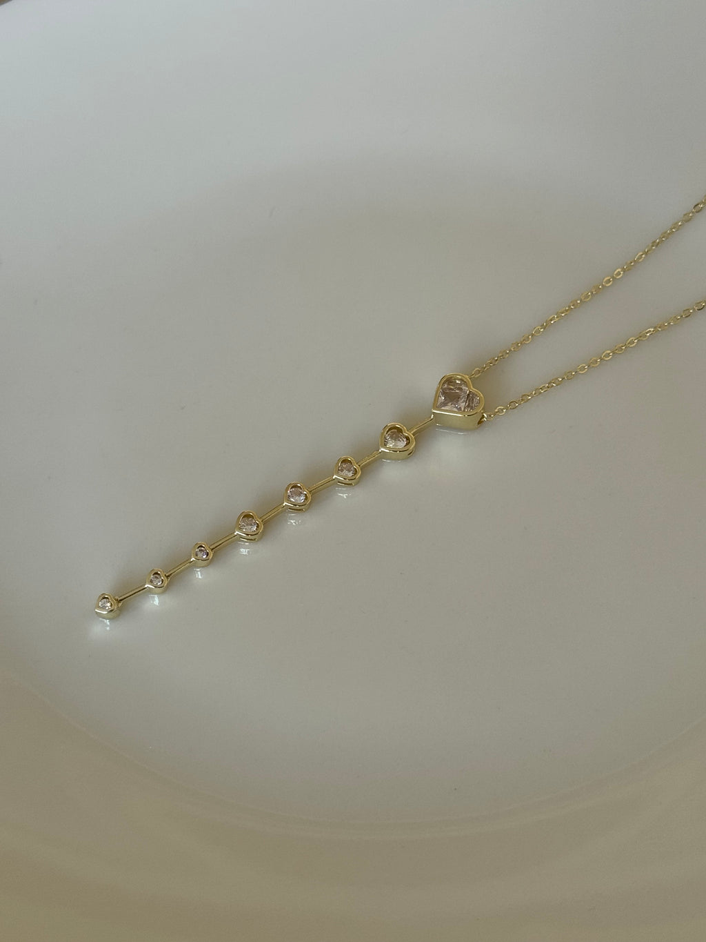 Gold Plated Heart Y-Necklace with White Stones
