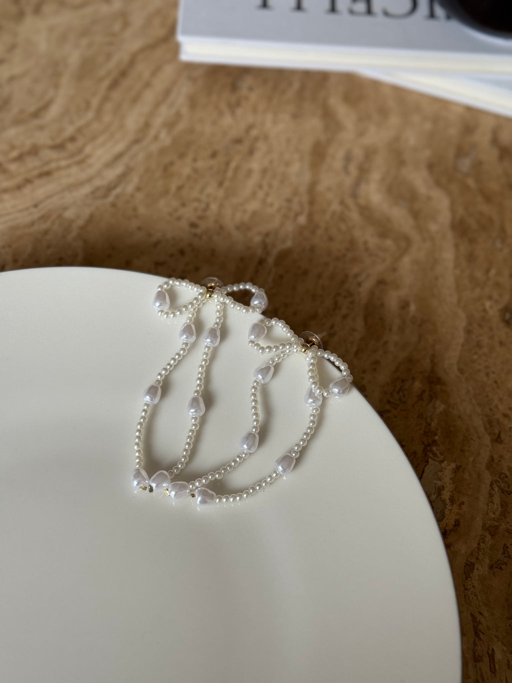White Pearl Ribbon Earrings