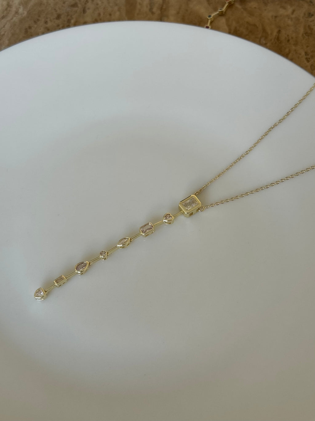 Gold Plated White Geometric Stone Y-Necklace