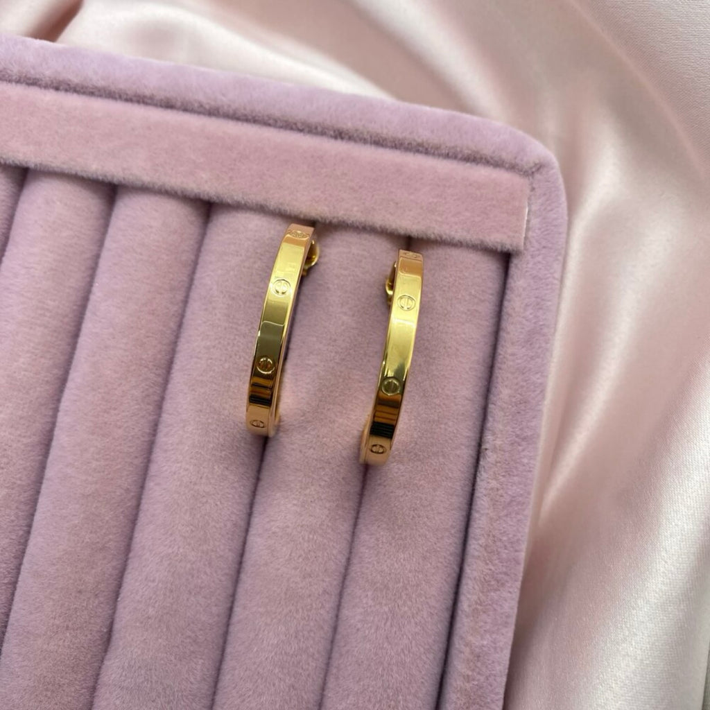 Gold Tone Steel Logo Half Hoop Earrings (3.2 cm)