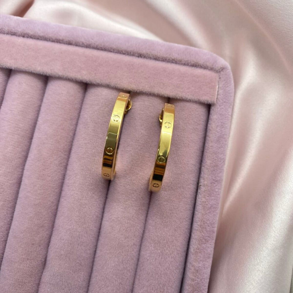 Gold Tone Steel Logo Half Hoop Earrings (3.2 cm)