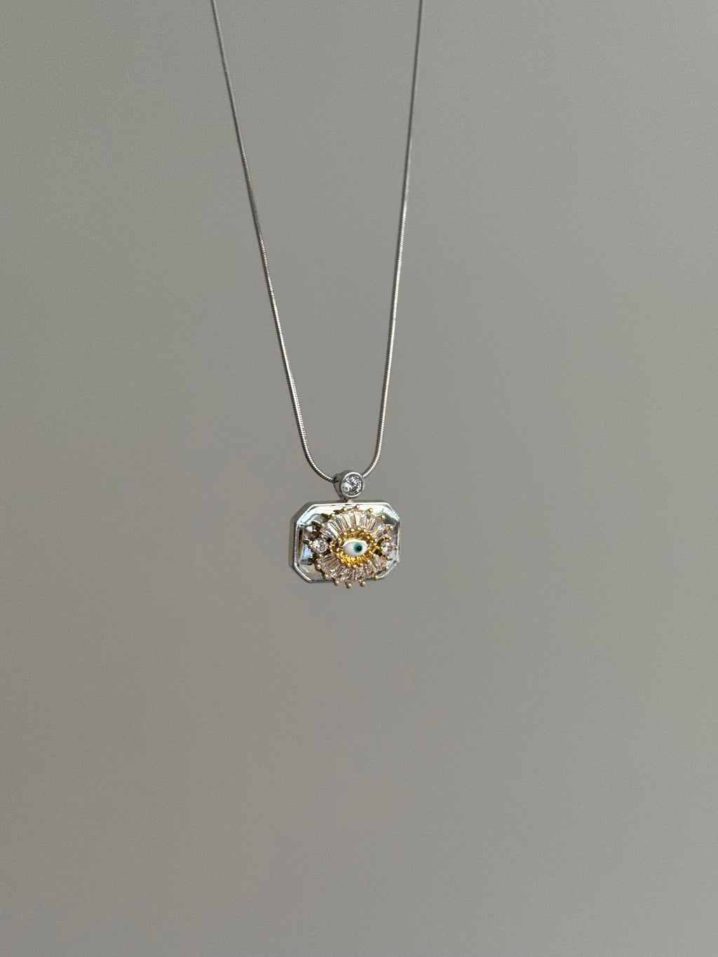 Steel Stone Silver Color Evil Eye Necklace