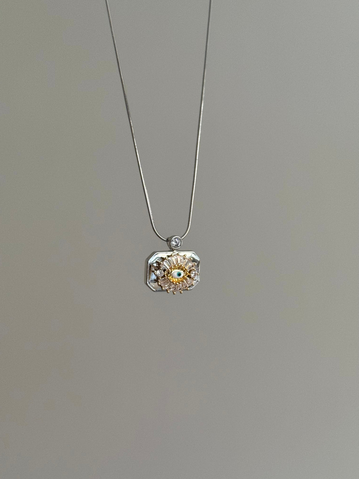 Steel Stone Silver Color Evil Eye Necklace