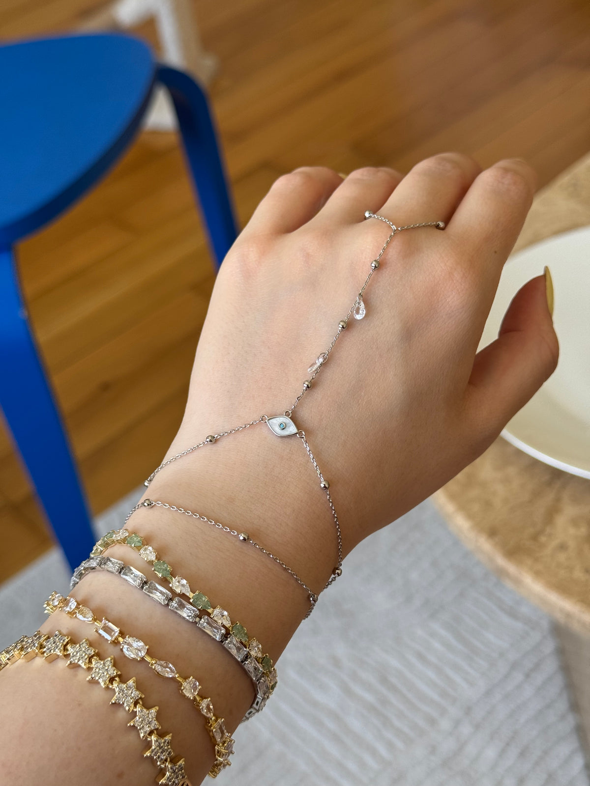 Silver Plated Nazar Bead Sahmeran Bracelet