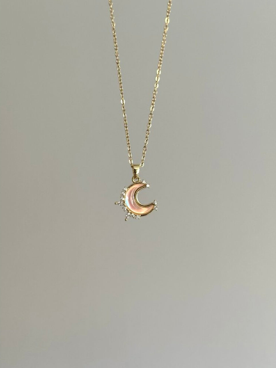 Steel Gold Color Hologram Stone Crescent Moon Necklace