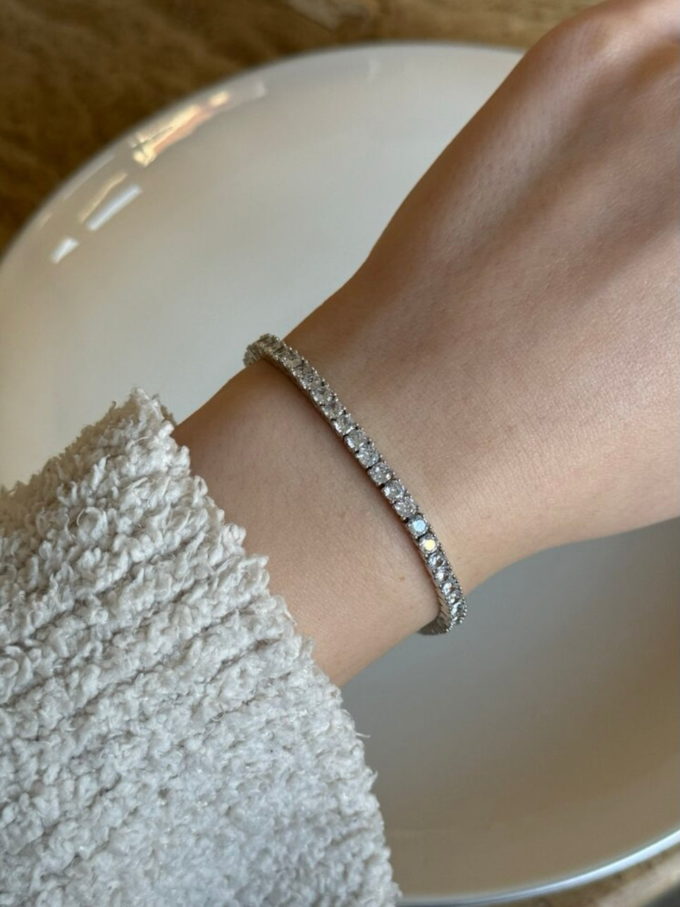 Silver Plated Zircon Stone Tennis Bracelet