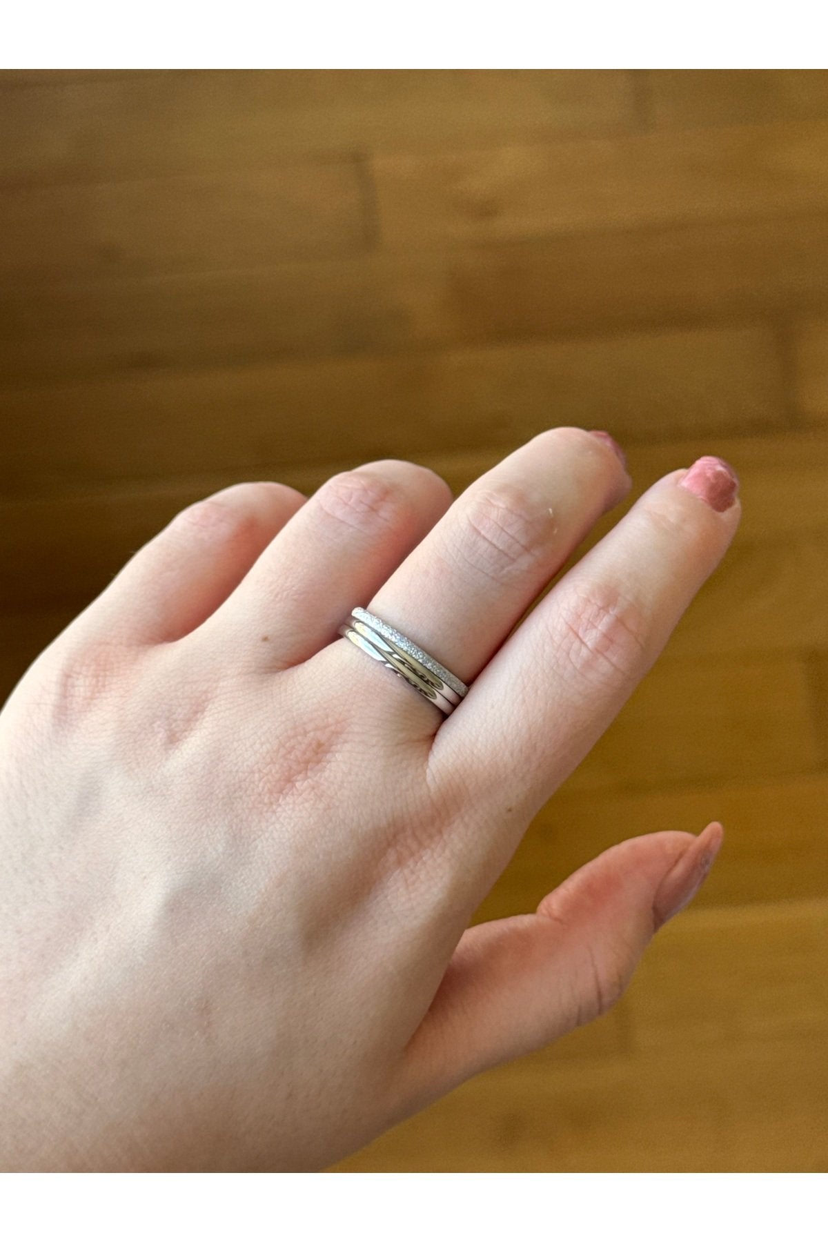 Steel Silver Tone Triple Ring