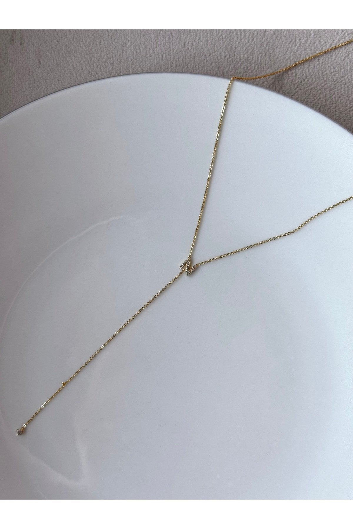 Gold Plated Zircon Stone Letter N Necklace